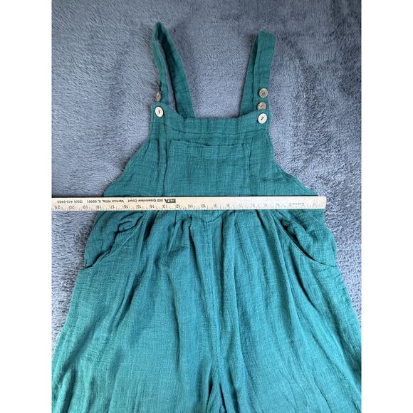 Free People Sugar Magnolia Green Overall Super Wide Leg Crop Jumpsuit L Knit Cot - Picture 6 of 11
